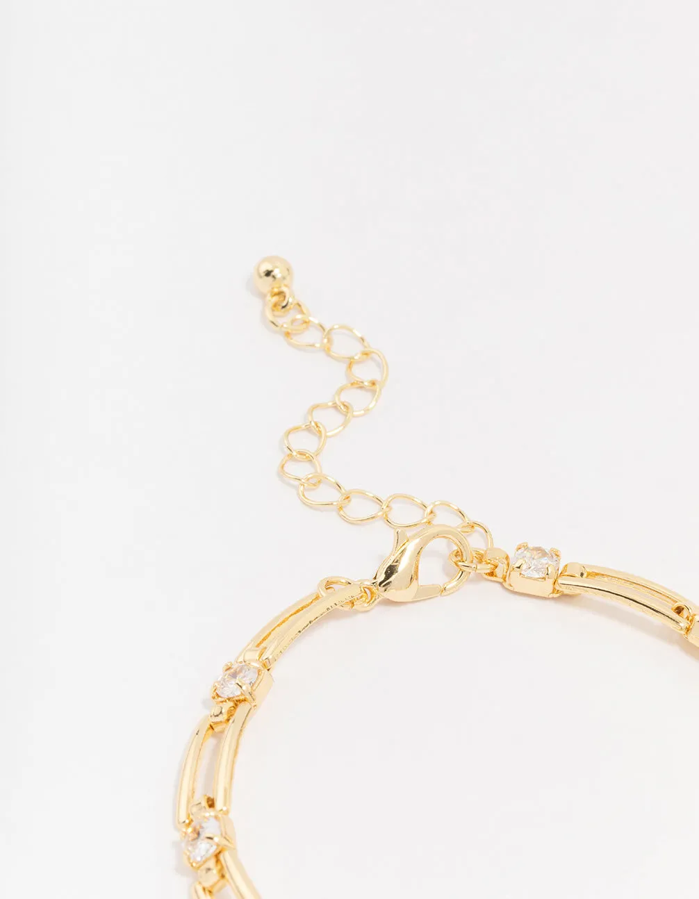 Gold Plated Brass Rectangular Square Cubic Zirconia Bracelet