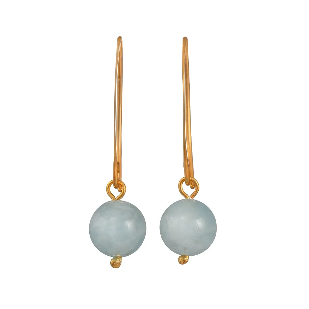 Gold Plated Sterling Silver Threader Earrings with Aquamarine Drop
