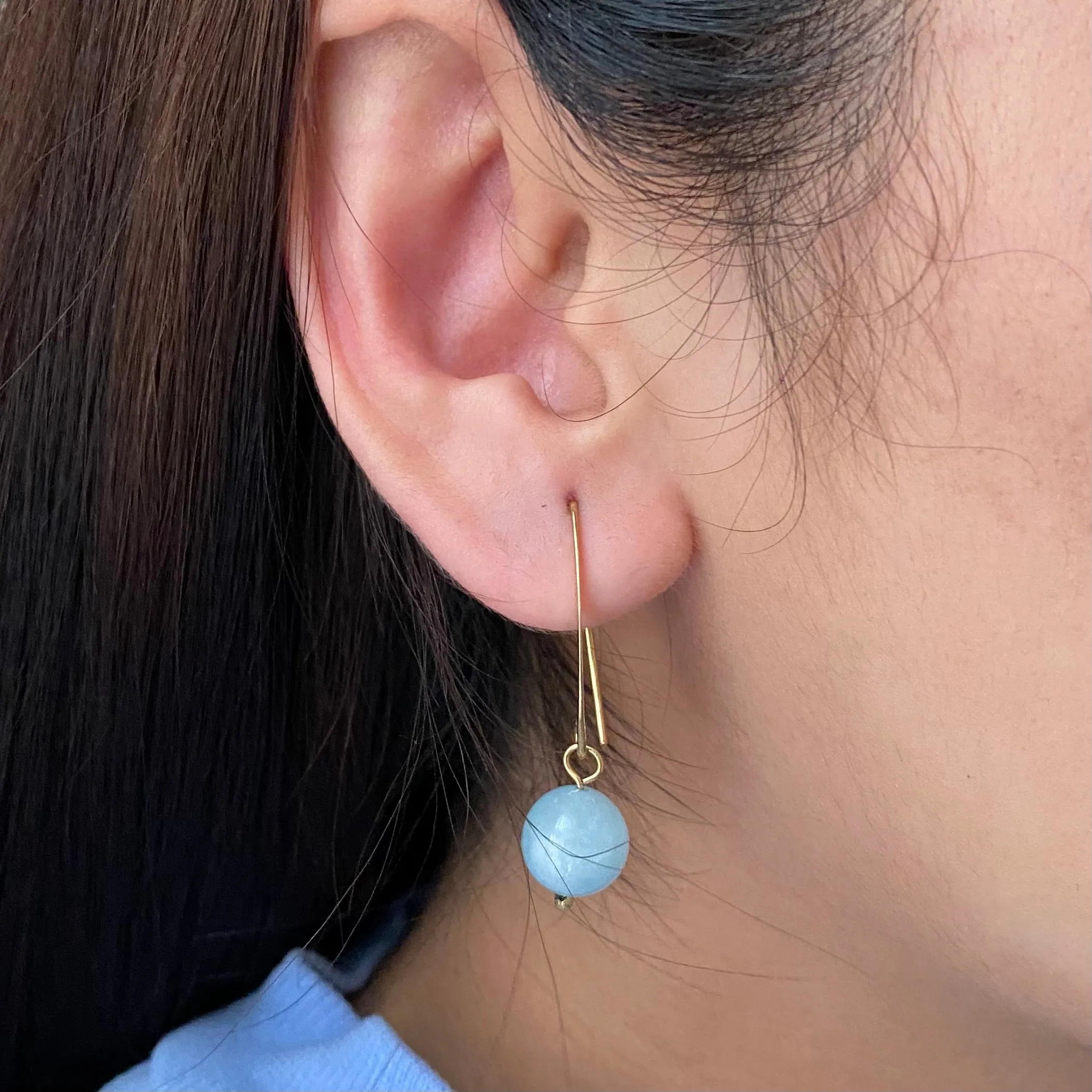 Gold Plated Sterling Silver Threader Earrings with Aquamarine Drop
