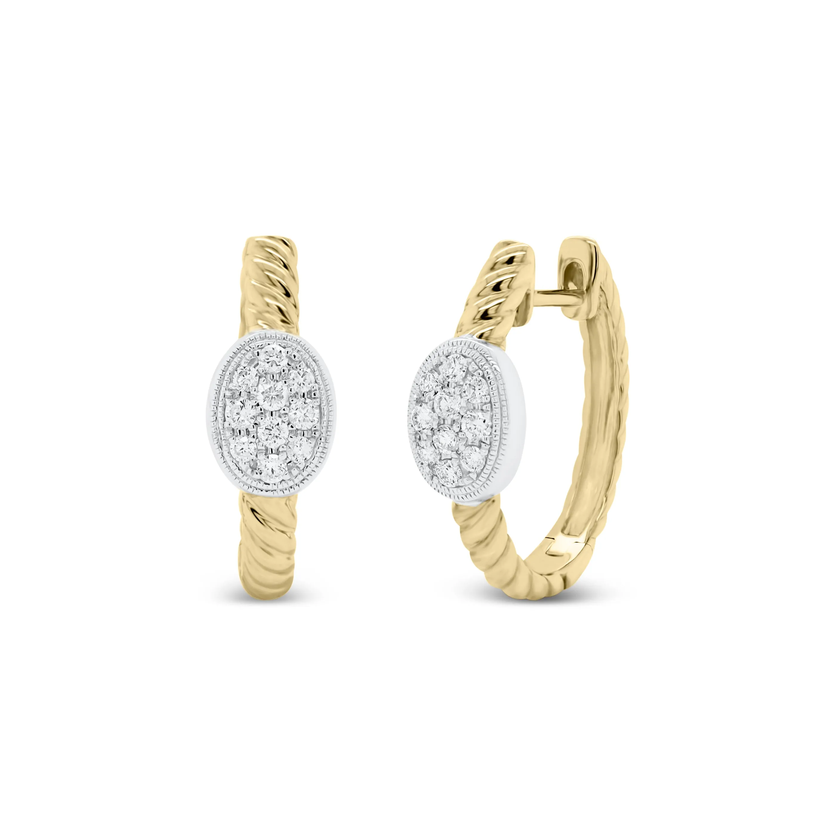 Gold Twist Hoop Earrings with Diamond Ovals