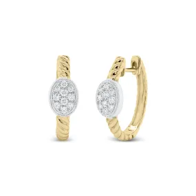Gold Twist Hoop Earrings with Diamond Ovals