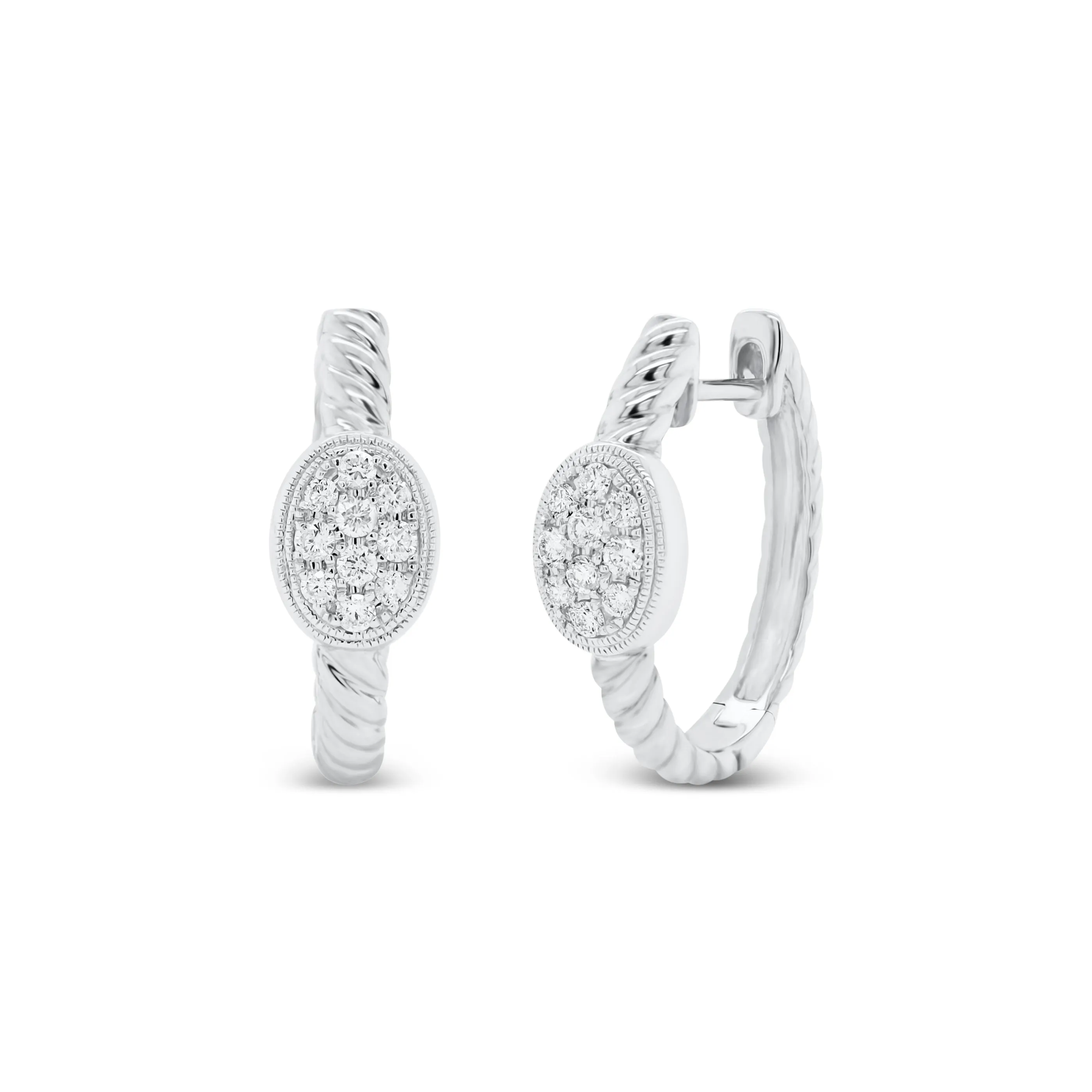 Gold Twist Hoop Earrings with Diamond Ovals