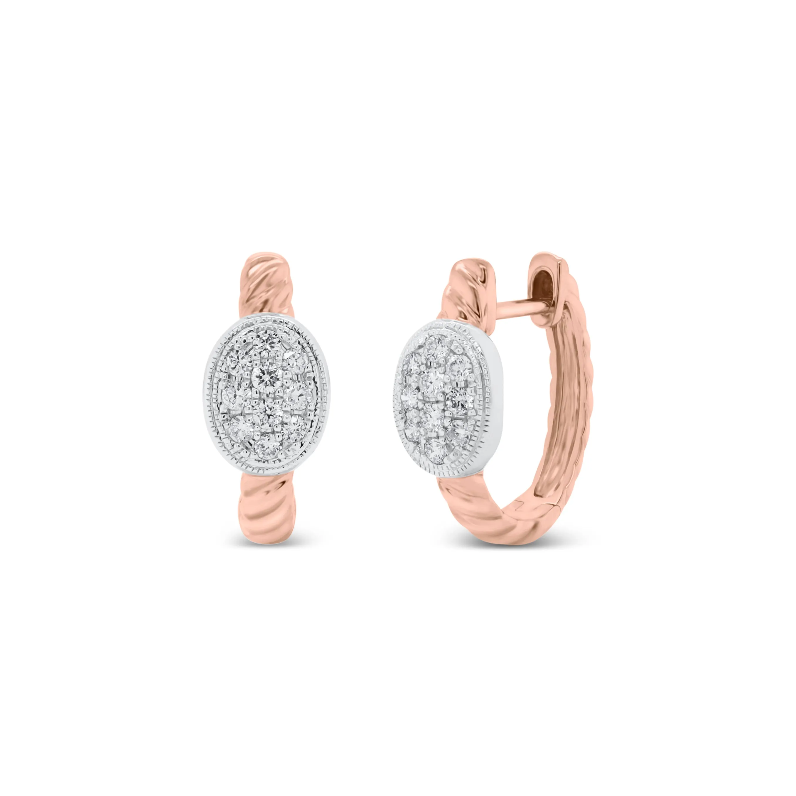 Gold Twist Huggie Earrings with Diamond Ovals