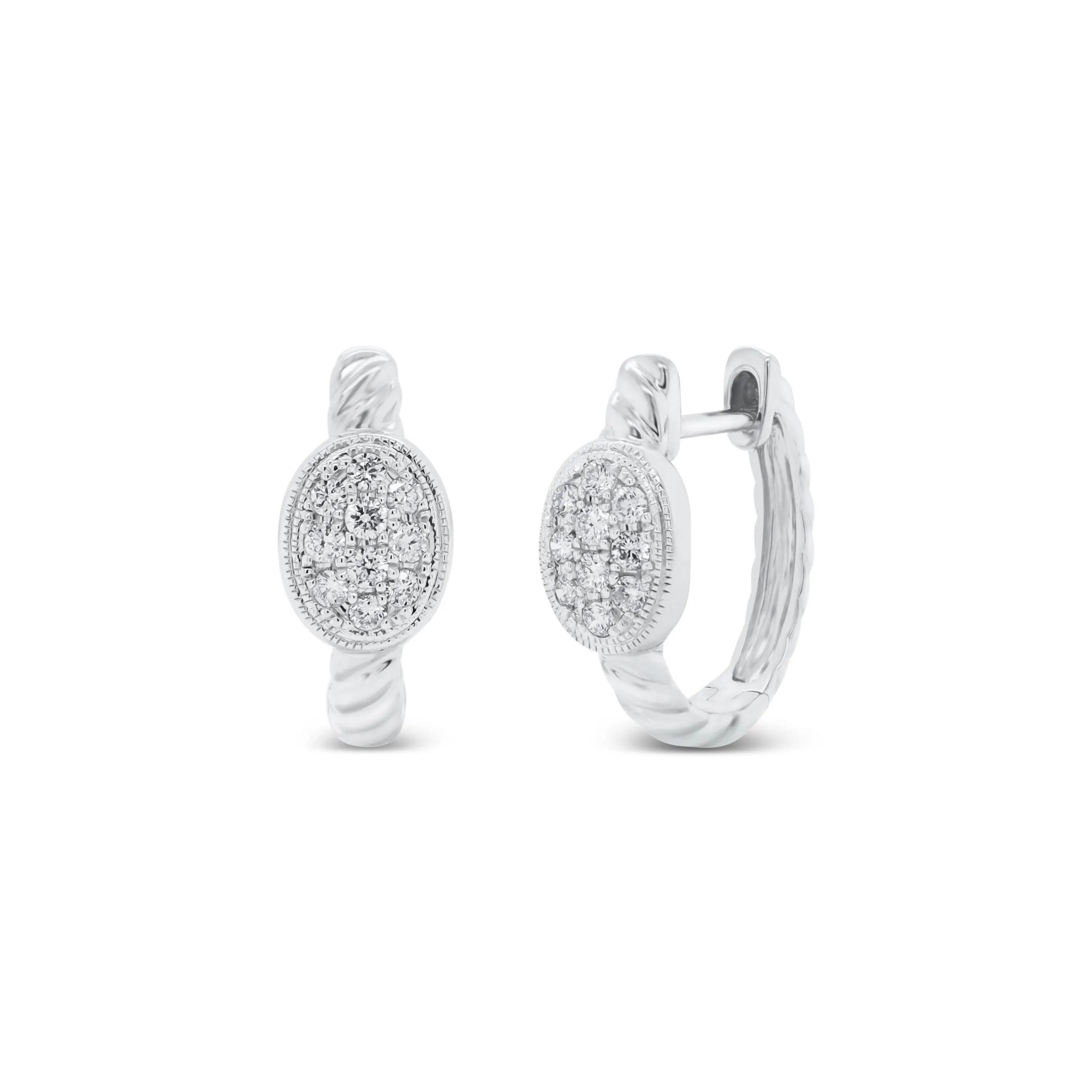 Gold Twist Huggie Earrings with Diamond Ovals