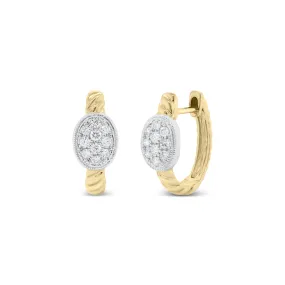 Gold Twist Huggie Earrings with Diamond Ovals