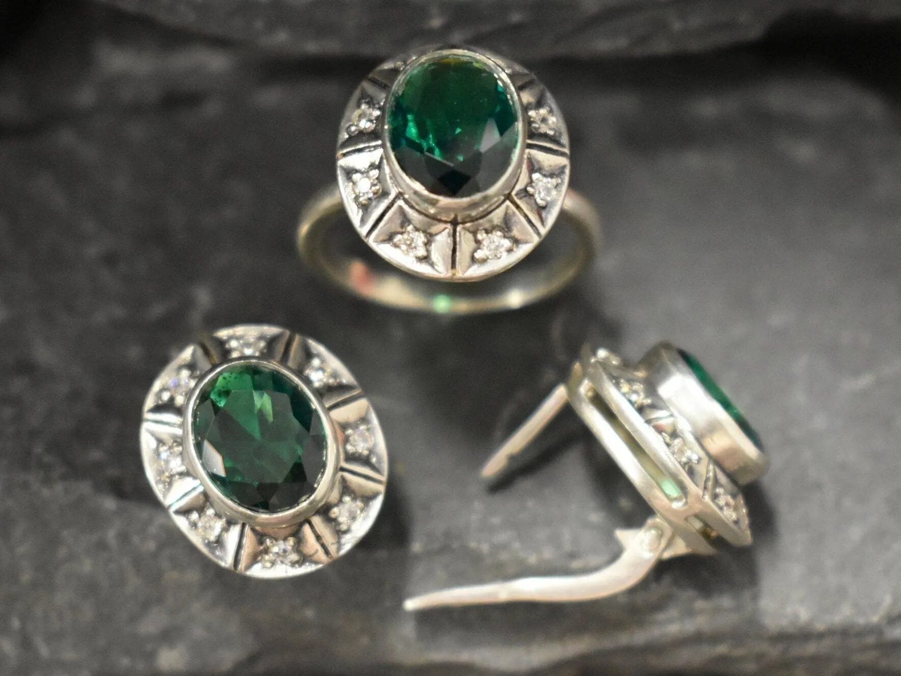 Green Emerald Ring - Green Boho Ring - Vintage Tribal Ring