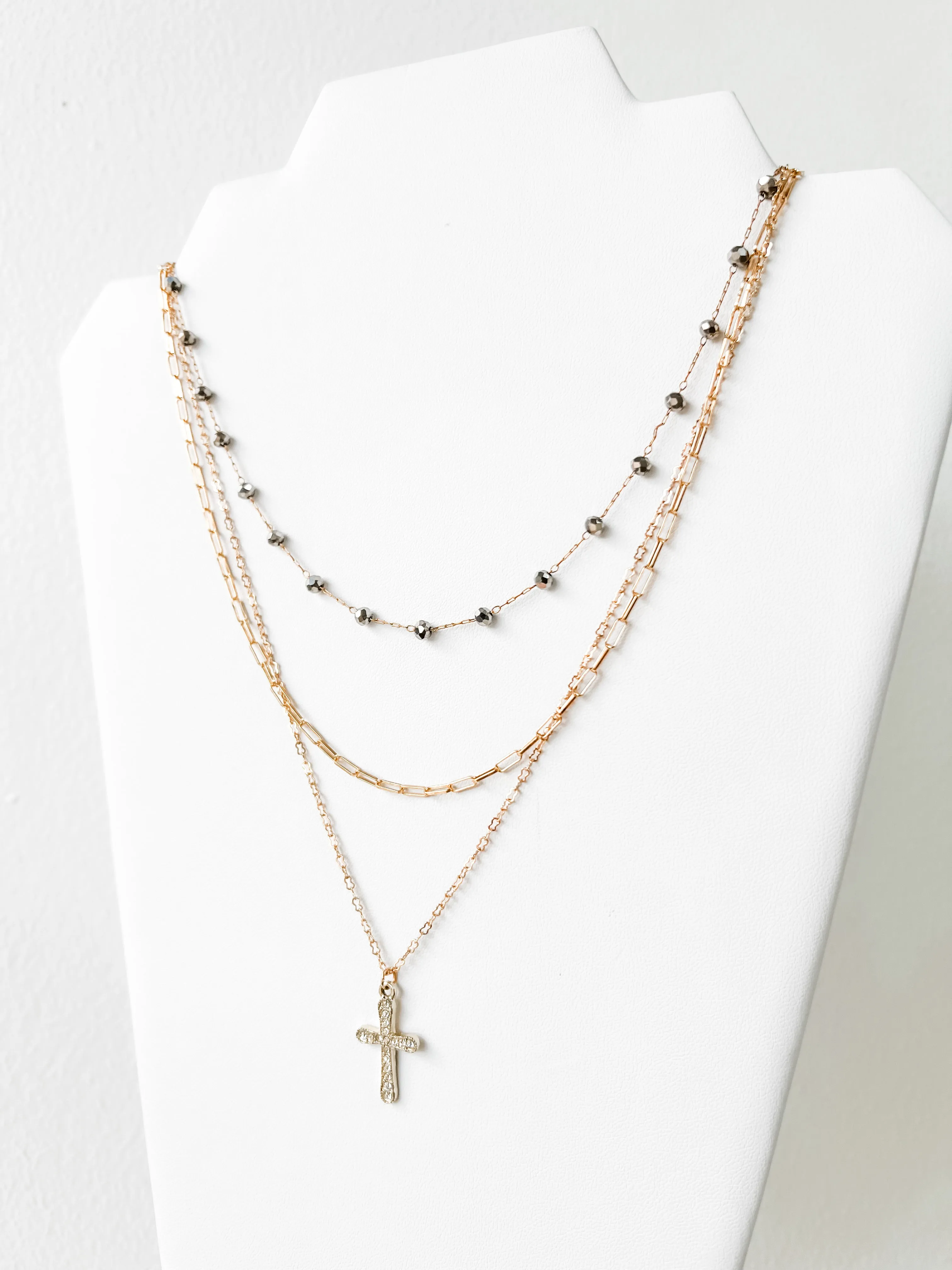 Hematite Crystal Cross Necklace