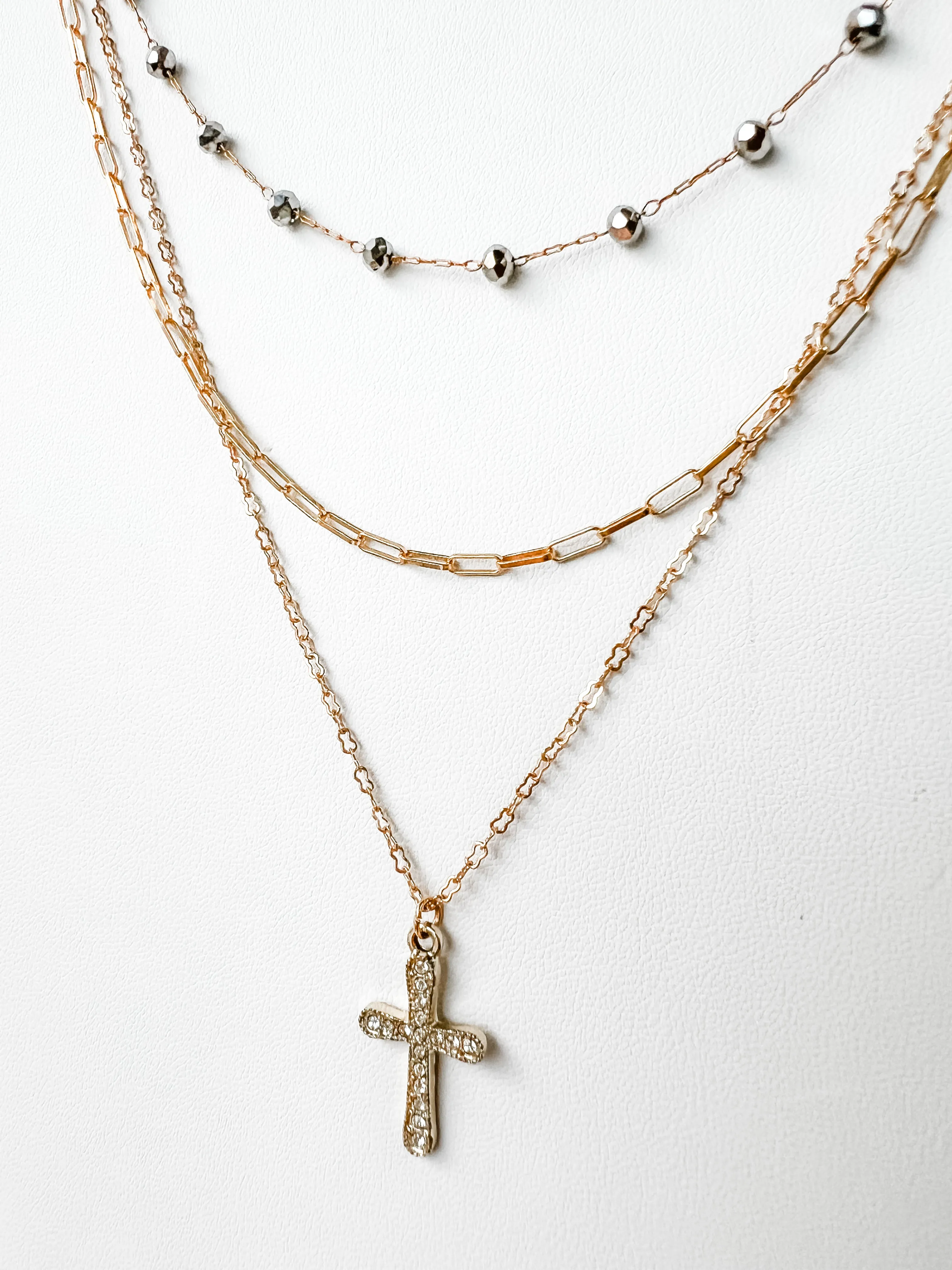 Hematite Crystal Cross Necklace