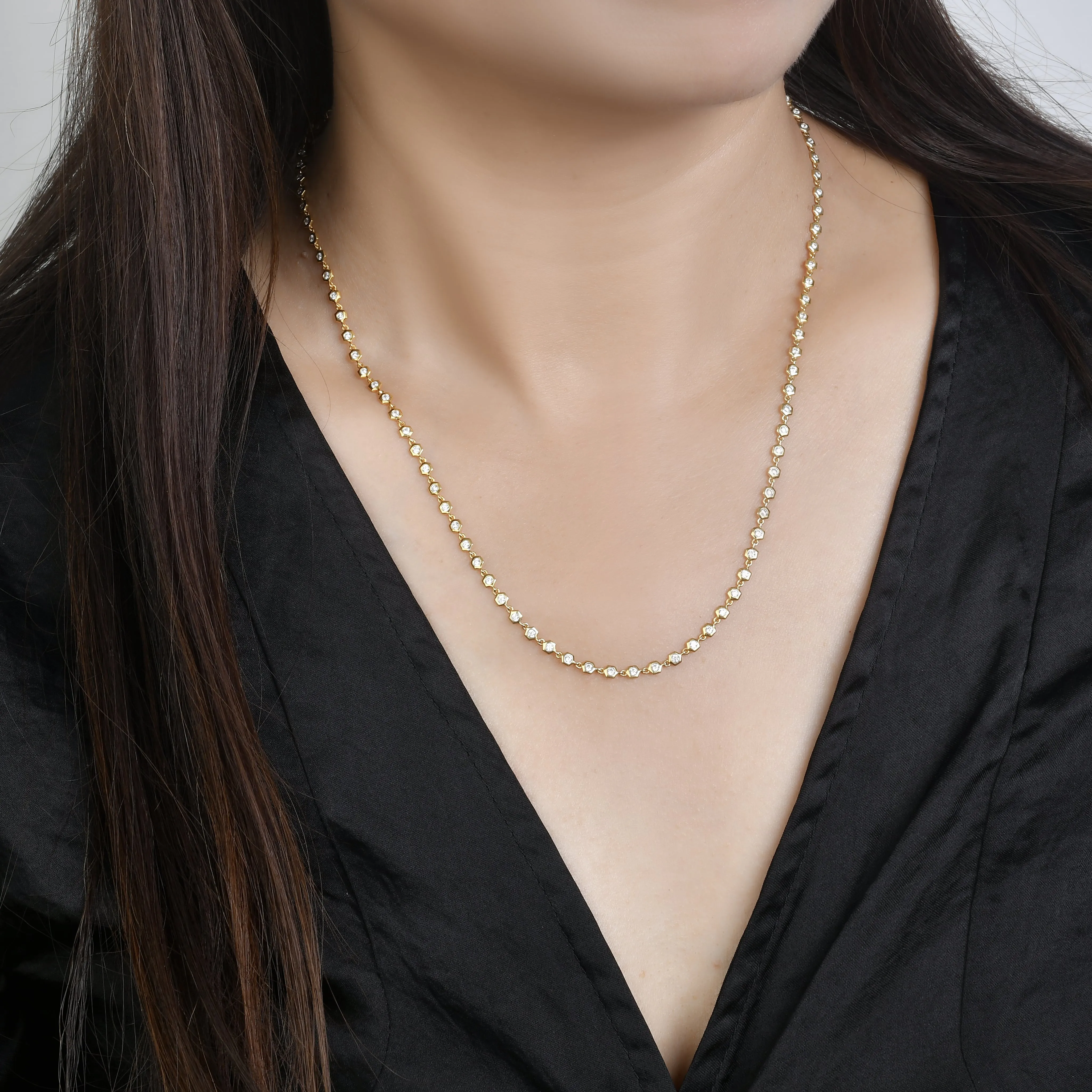 Honeycomb Diamond Bezel Tennis Necklace
