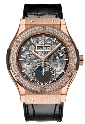 Hublot Classic Fusion 42mm Moonphase 18K King Gold & Diamonds Unisex Watch