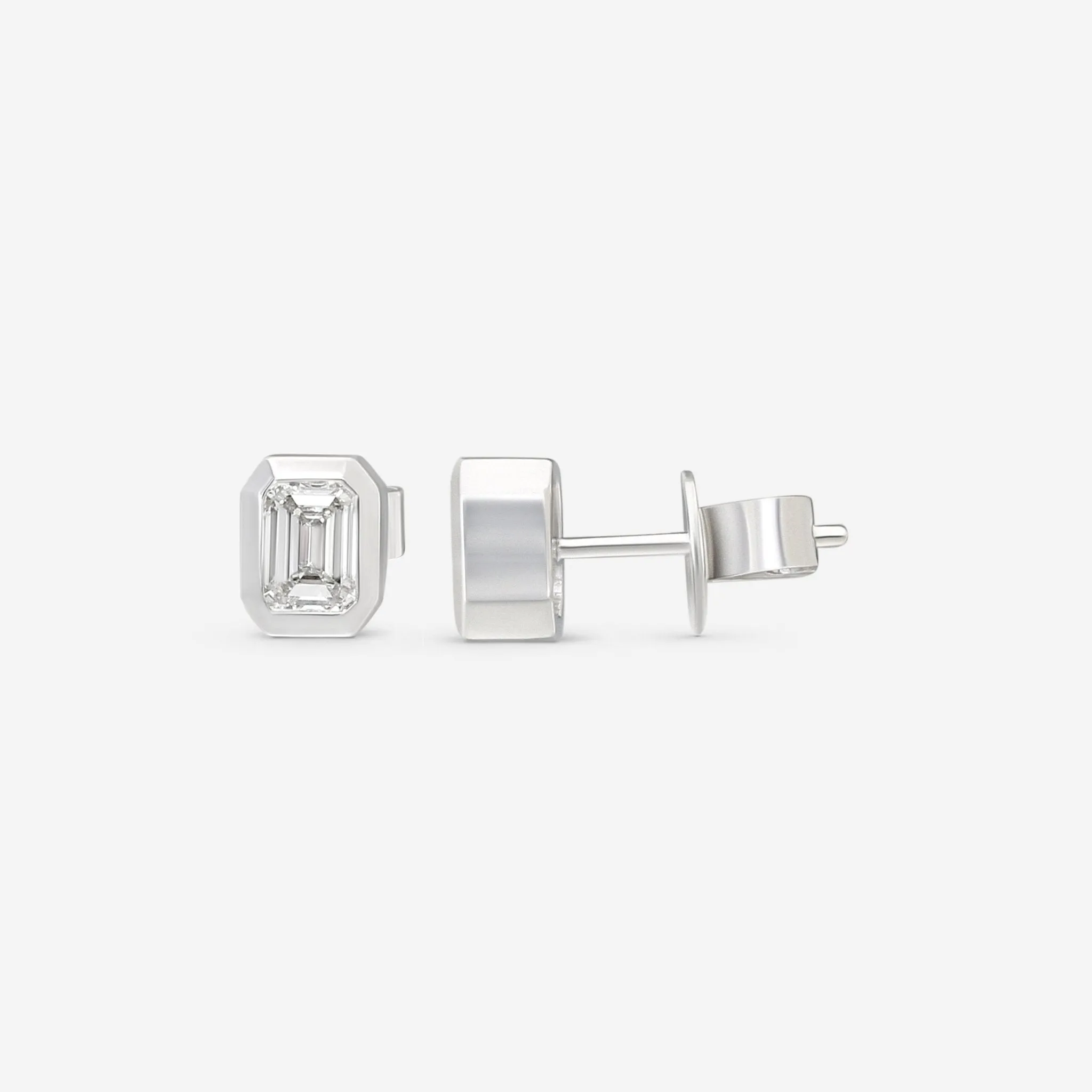 Ina Mar 18K White Gold Diamond 1.05ct.twd Emerald-Cut Bezel Setting Stud Earrings AER-19416