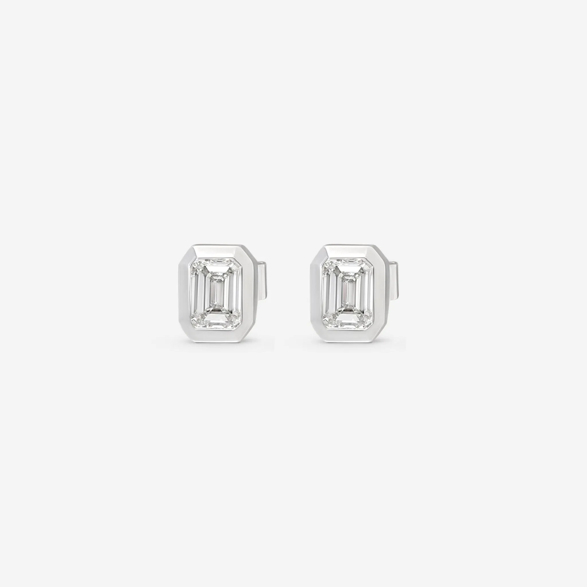 Ina Mar 18K White Gold Diamond 1.05ct.twd Emerald-Cut Bezel Setting Stud Earrings AER-19416