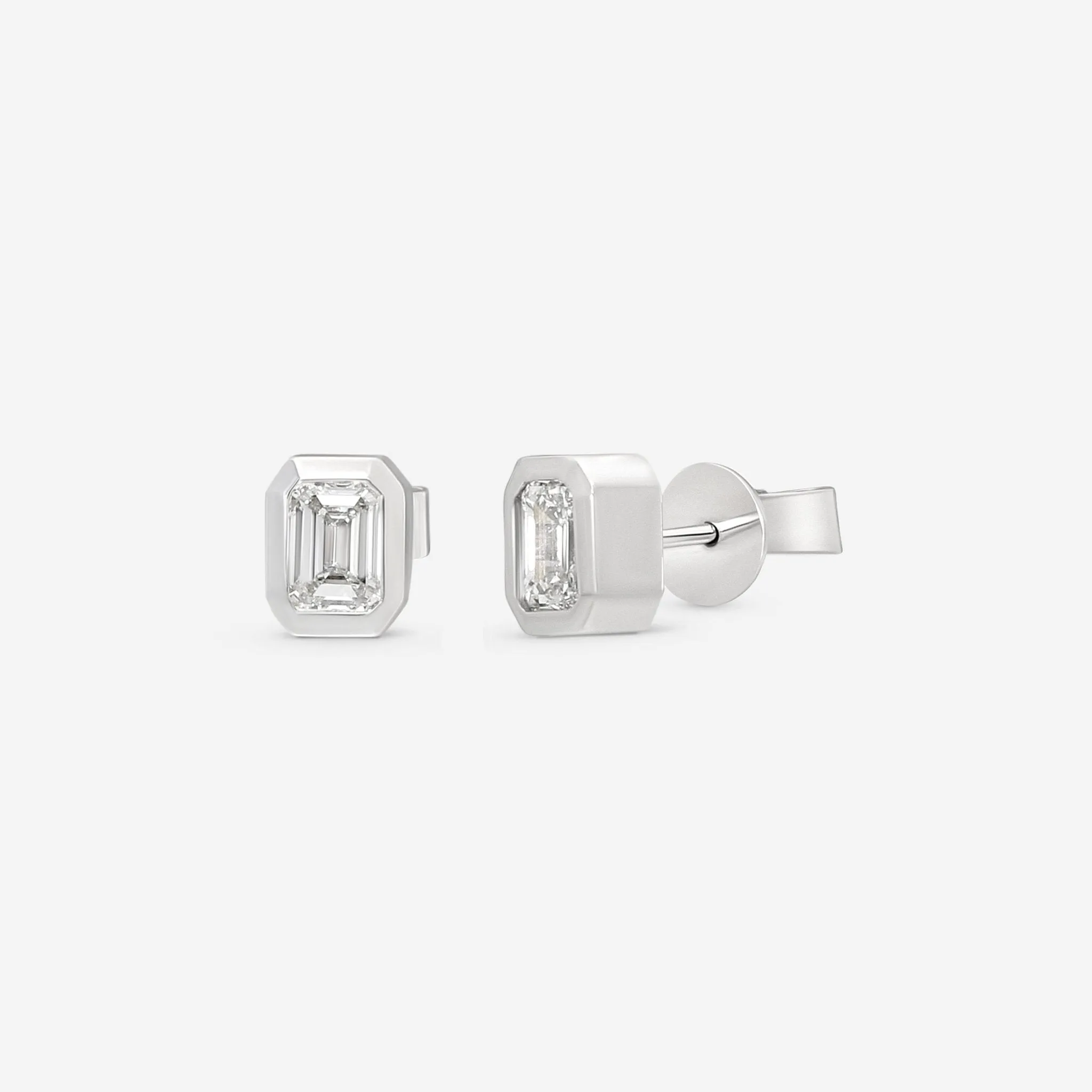 Ina Mar 18K White Gold Diamond 1.05ct.twd Emerald-Cut Bezel Setting Stud Earrings AER-19416