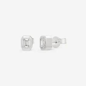 Ina Mar 18K White Gold Diamond 1.05ct.twd Emerald-Cut Bezel Setting Stud Earrings AER-19416