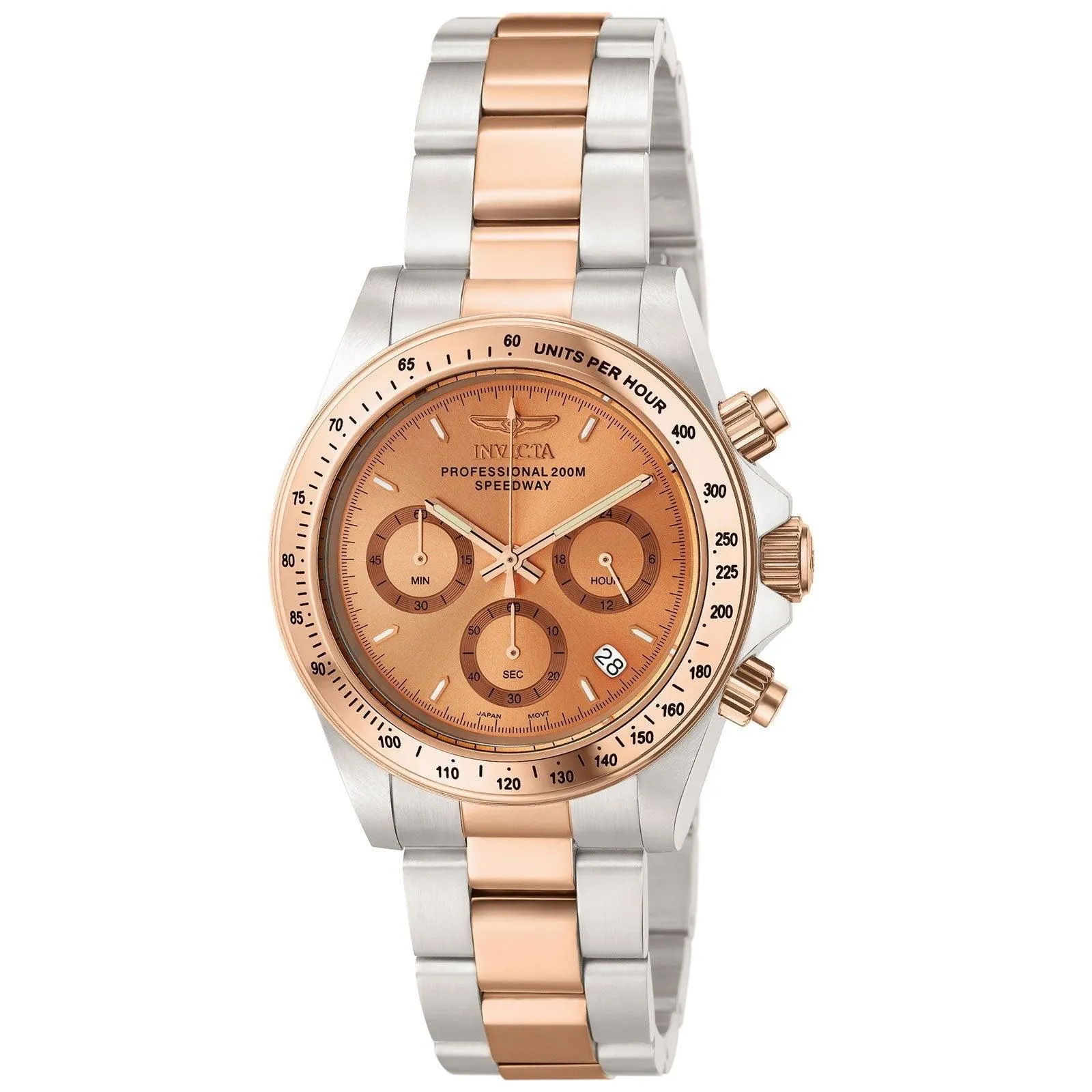 Invicta Men's Chronograph Watch - Speedway Rose Gold Dial Two Tone Rose Gold Steel