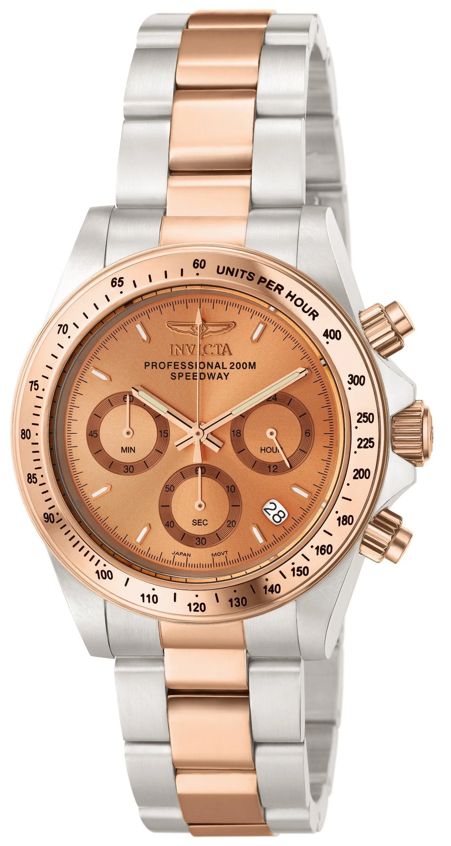 Invicta Men's Chronograph Watch - Speedway Rose Gold Dial Two Tone Rose Gold Steel
