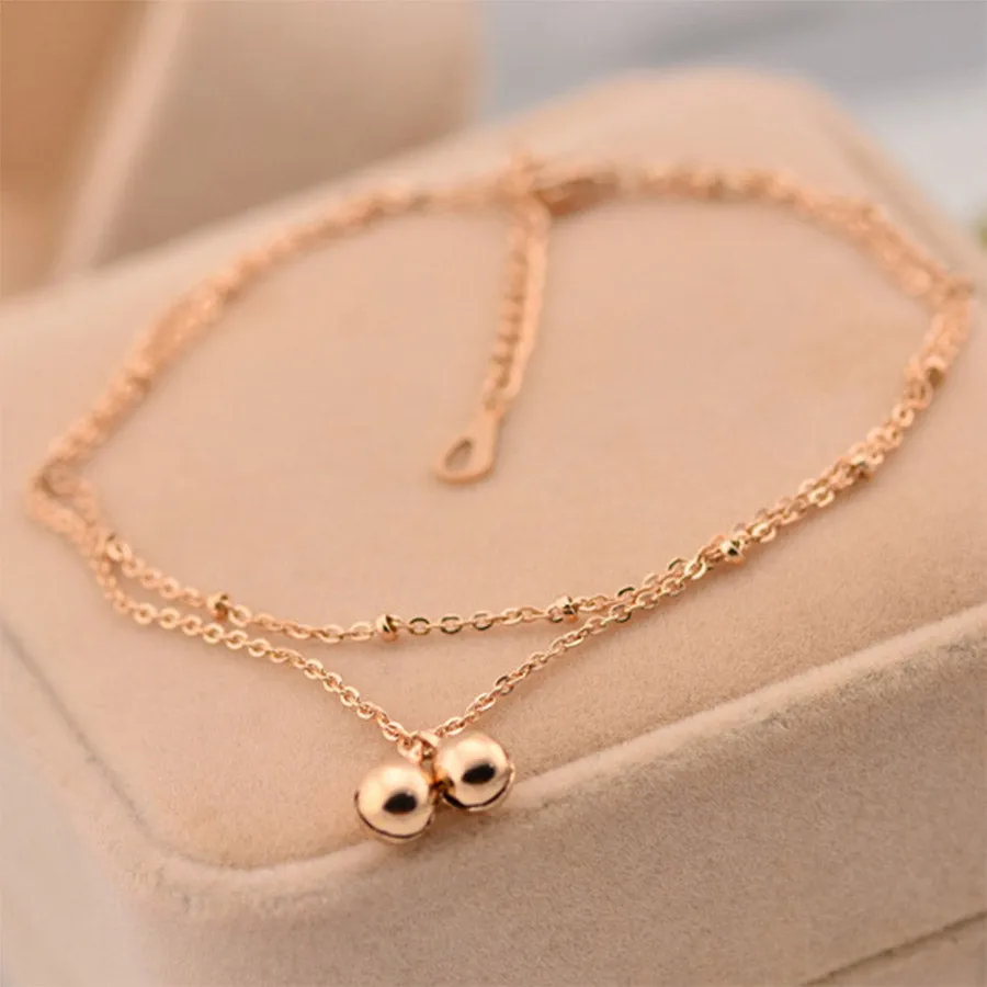 Layered Anklet Bell Pendant Plated Metal Satellite O Chain