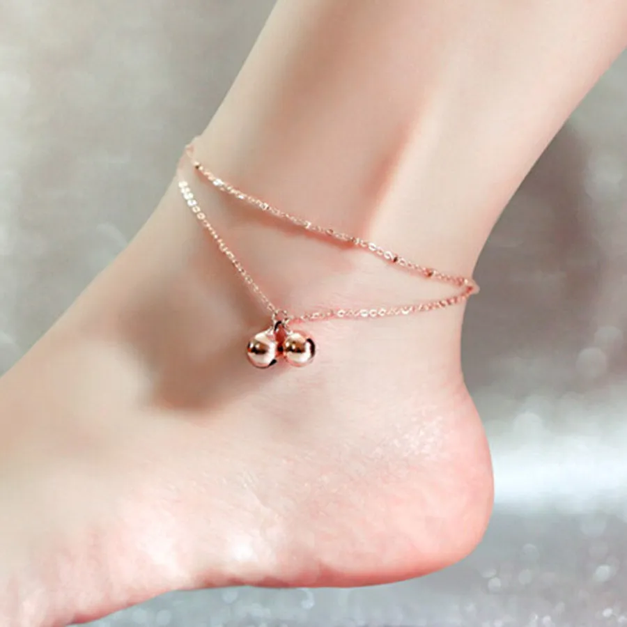 Layered Anklet Bell Pendant Plated Metal Satellite O Chain