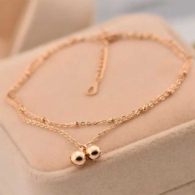 Layered Anklet Bell Pendant Plated Metal Satellite O Chain