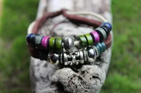 Leather and Dyed Wood Bracelet