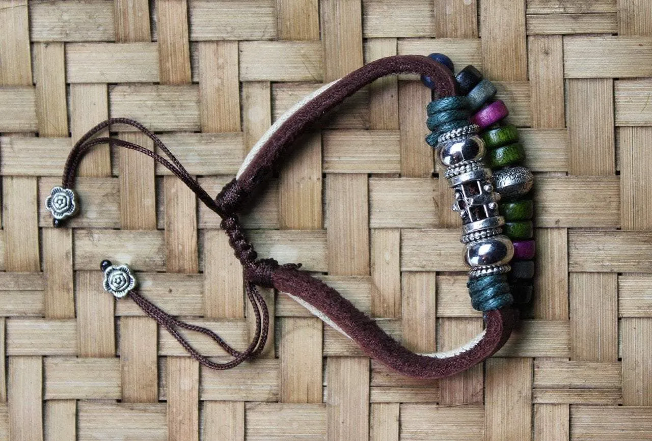 Leather and Dyed Wood Bracelet