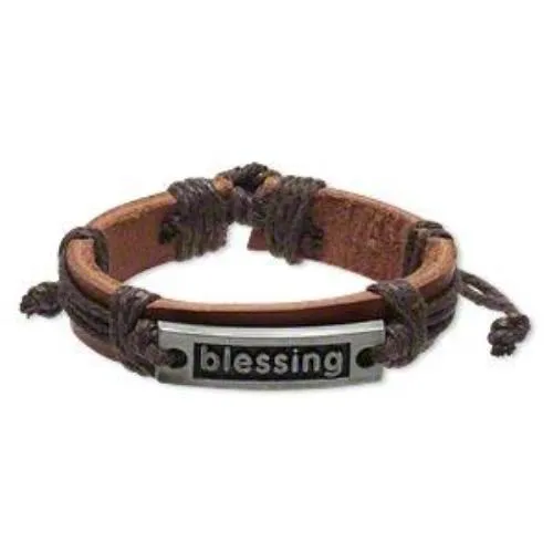 Leather Blessing Adjustable Bracelet Unisex Mens Womens