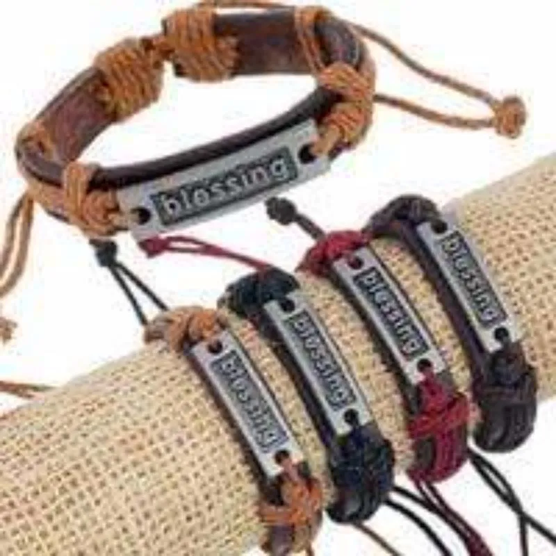 Leather Blessing Adjustable Bracelet Unisex Mens Womens