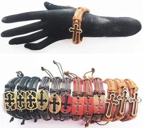 leather bracelet with assorted cross Case of 24