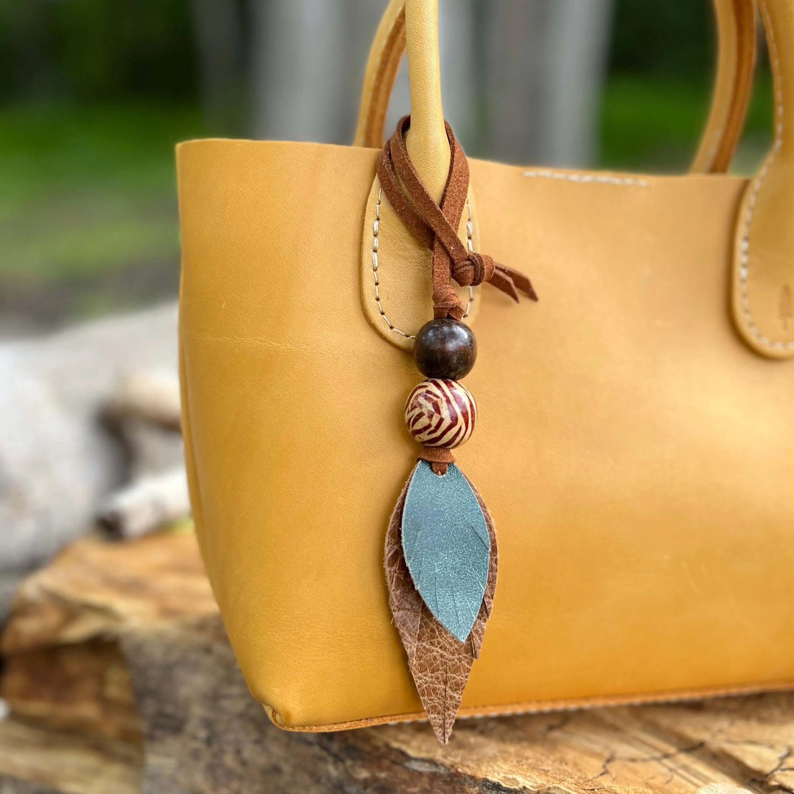 Leather Feather Boho Purse Charm