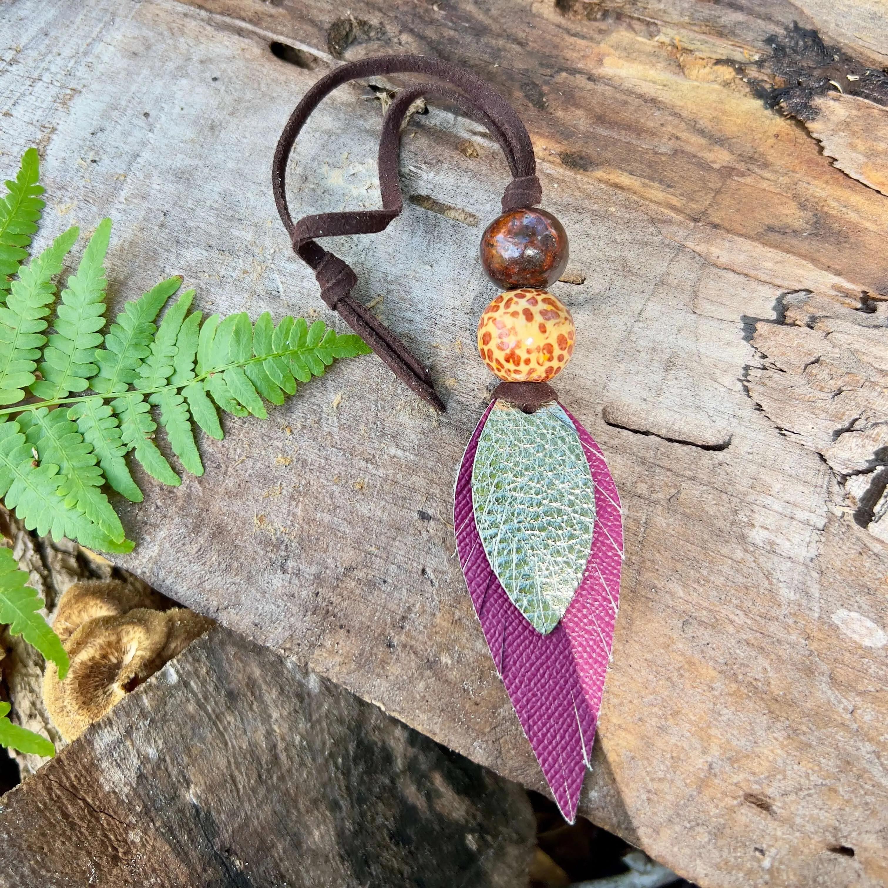 Leather Feather Boho Purse Charm