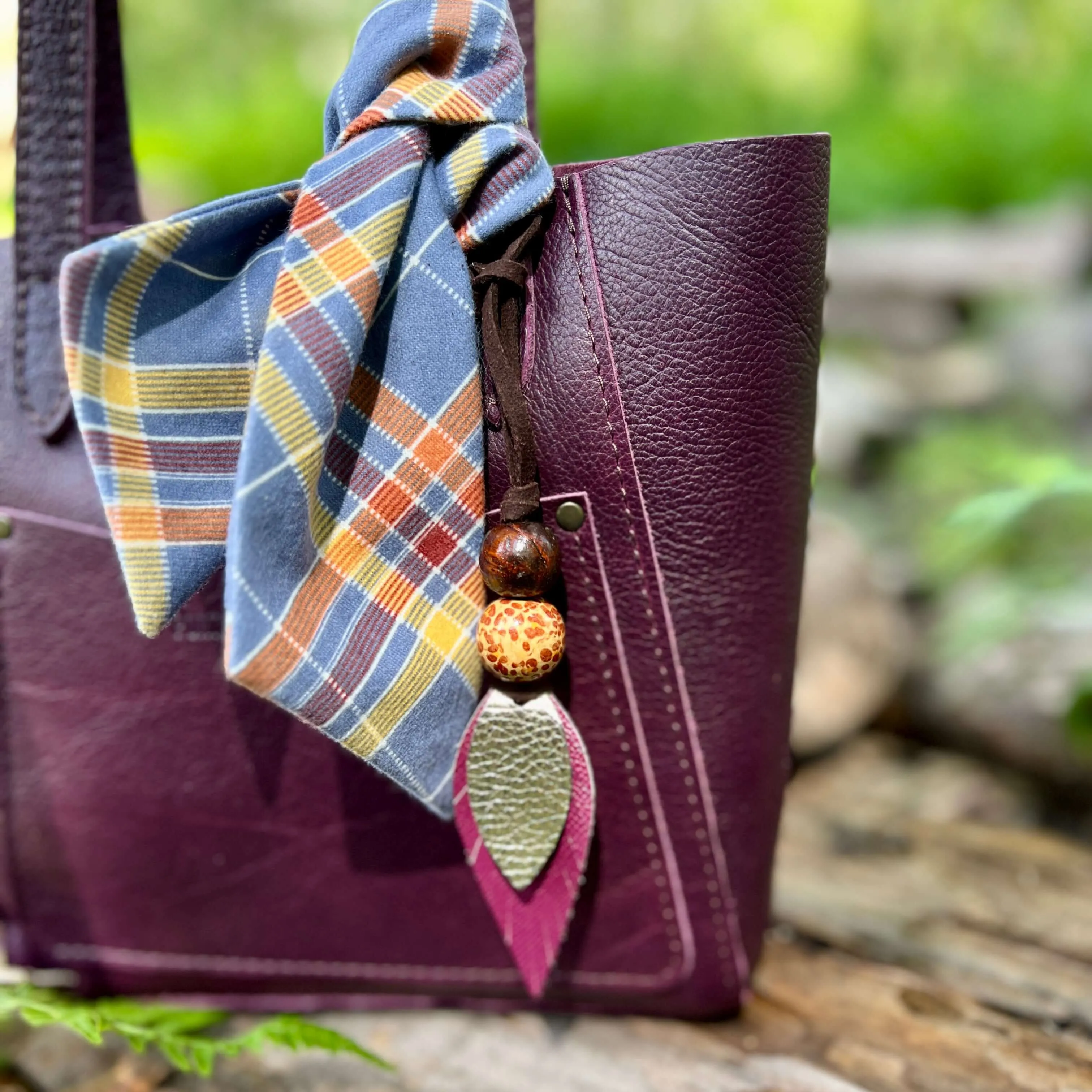 Leather Feather Boho Purse Charm
