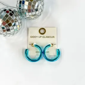 Light Up Small Neon Hoop Earrings In Blue