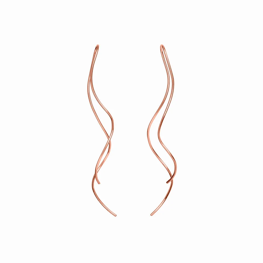 Long Rose Gold Squiggle Threader Earrings