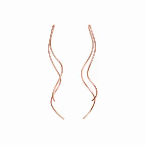 Long Rose Gold Squiggle Threader Earrings
