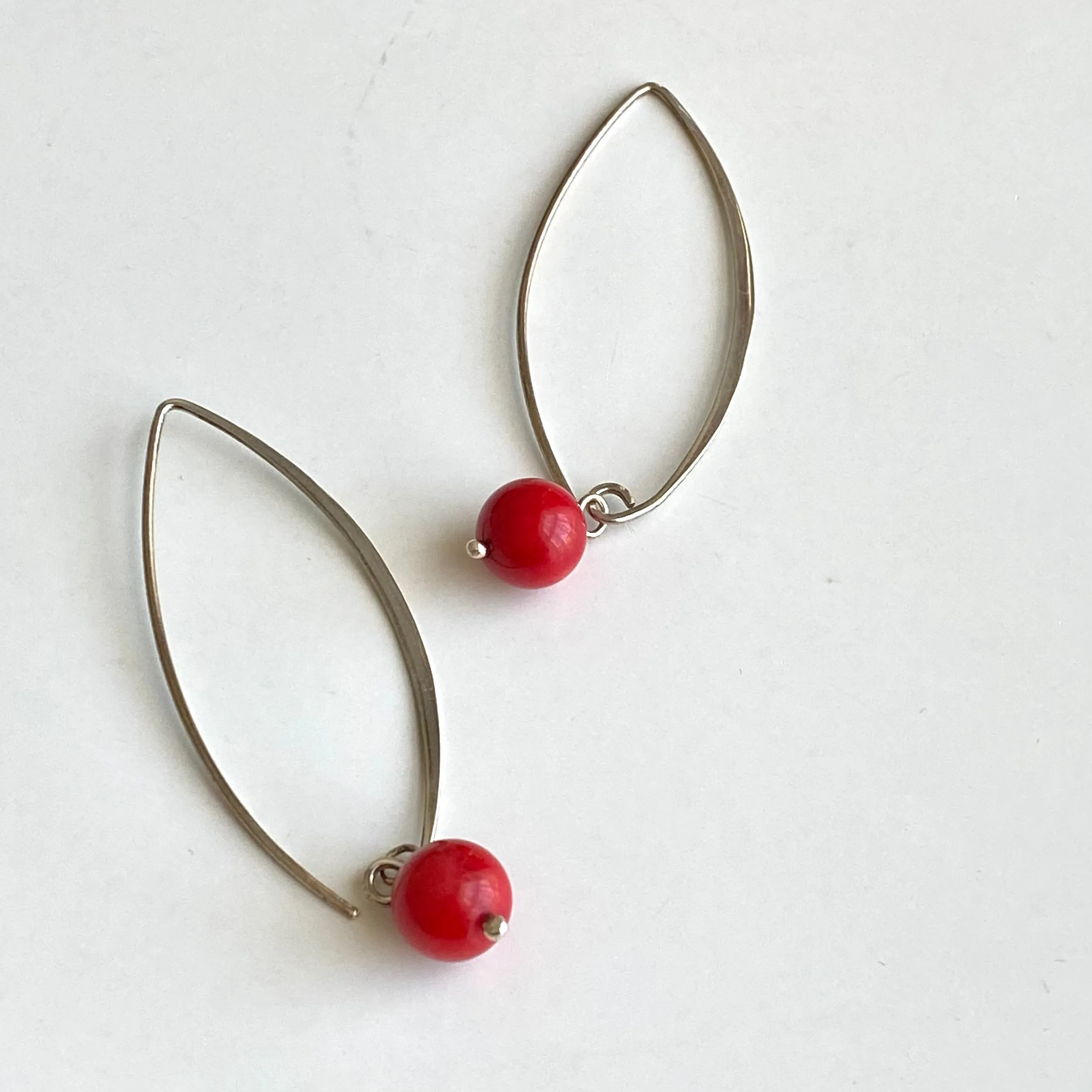Long Sterling Silver Threader Earrings with Coral Drop