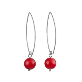 Long Sterling Silver Threader Earrings with Coral Drop