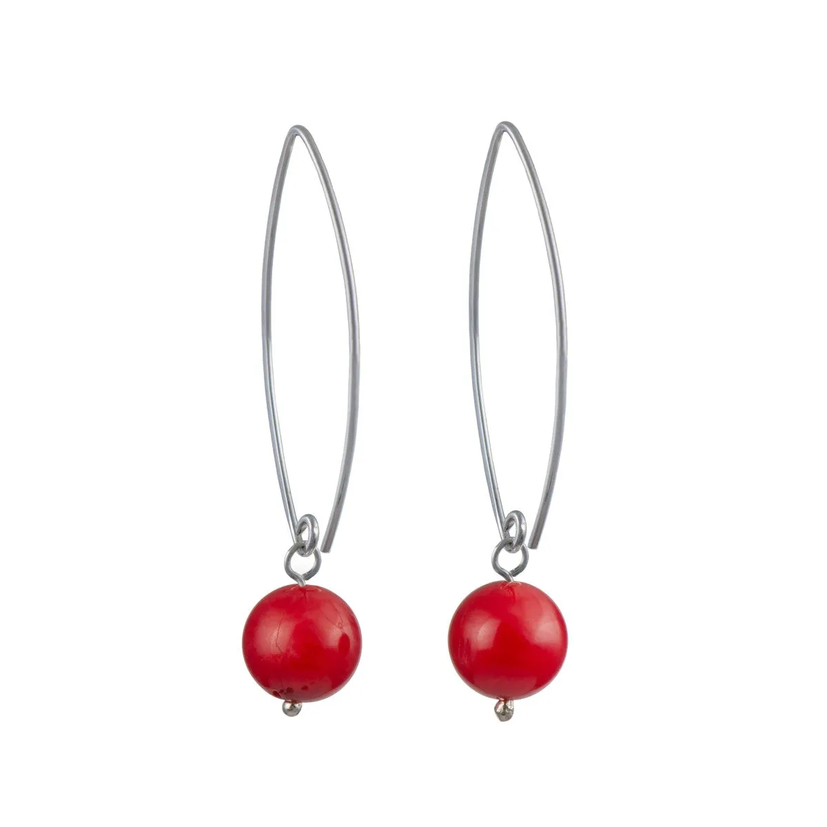Long Sterling Silver Threader Earrings with Coral Drop