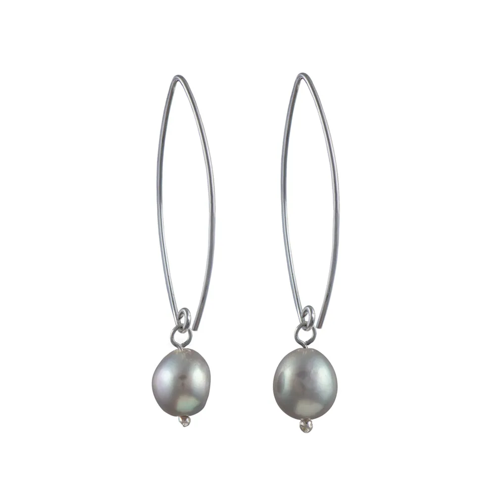 Long Sterling Silver Threader Earrings with Grey Pearl Drop
