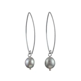 Long Sterling Silver Threader Earrings with Grey Pearl Drop
