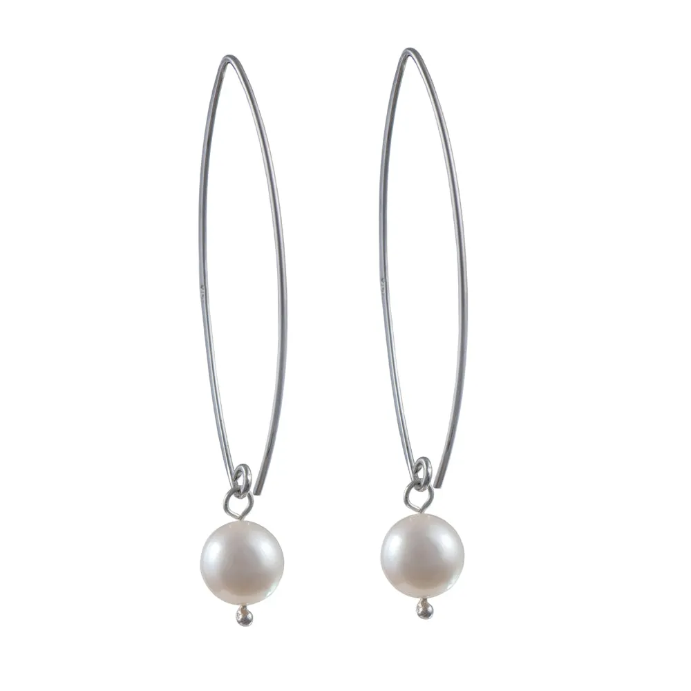 Long Sterling Silver Threader Earrings with White Pearl Drop