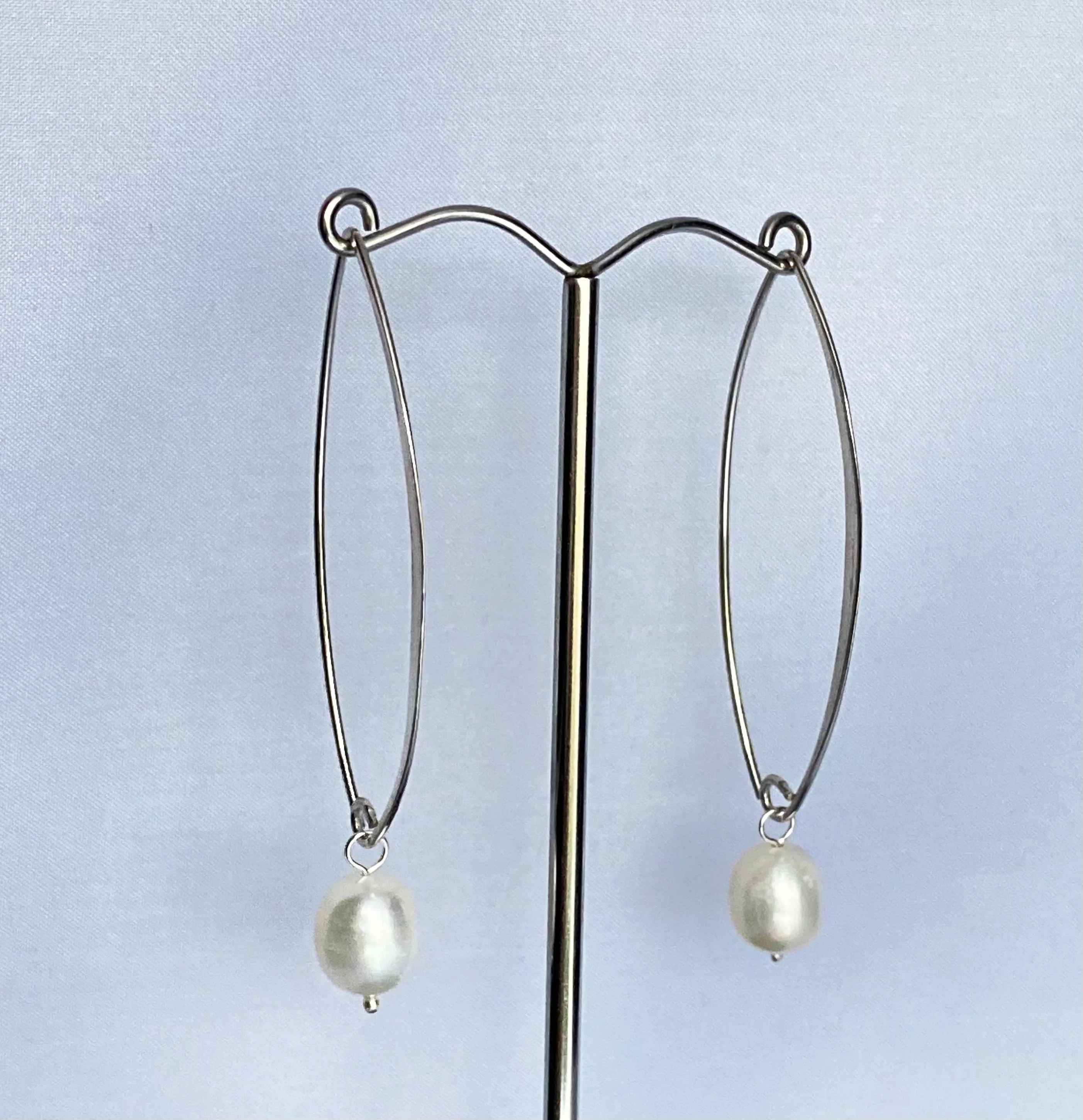 Long Sterling Silver Threader Earrings with White Pearl Drop