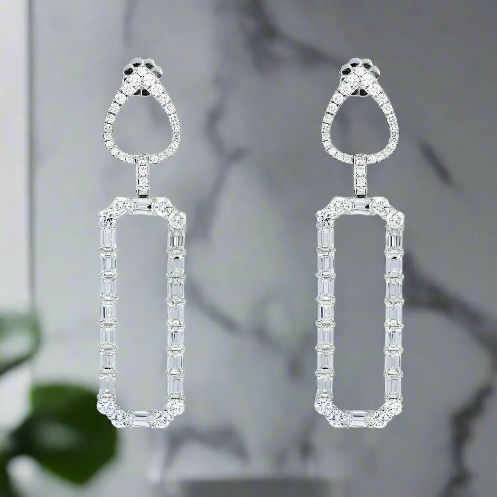 Louvenia 9 Carats Emerald Rectangular Lab Grown Diamond Drop Earrings in 18K White Gold