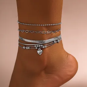 Love Beaded Punk Chain Foot Chain Set Hip Hop Personalized Snake Bone Chain Foot Anklet