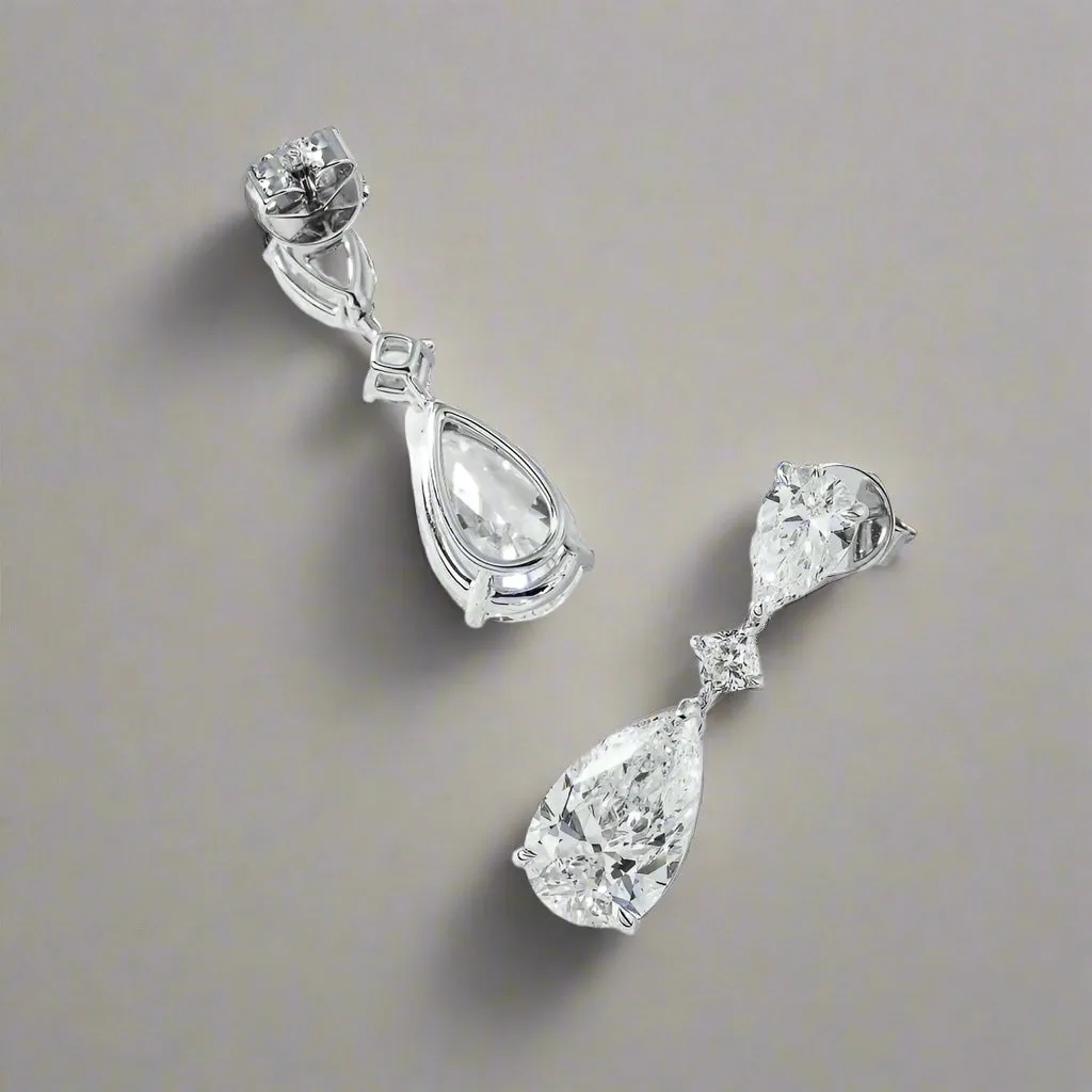 Luane 11 Carats Rose Bud Pear Cut Lab Grown Diamond Drop Earrings in 18K White Gold