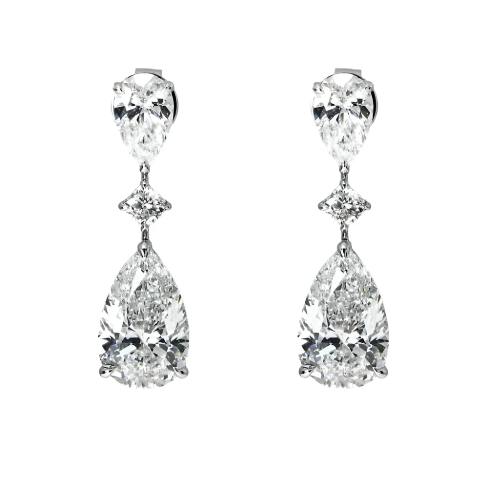Luane 11 Carats Rose Bud Pear Cut Lab Grown Diamond Drop Earrings in 18K White Gold