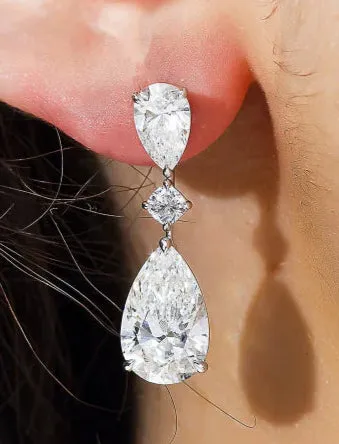 Luane 11 Carats Rose Bud Pear Cut Lab Grown Diamond Drop Earrings in 18K White Gold