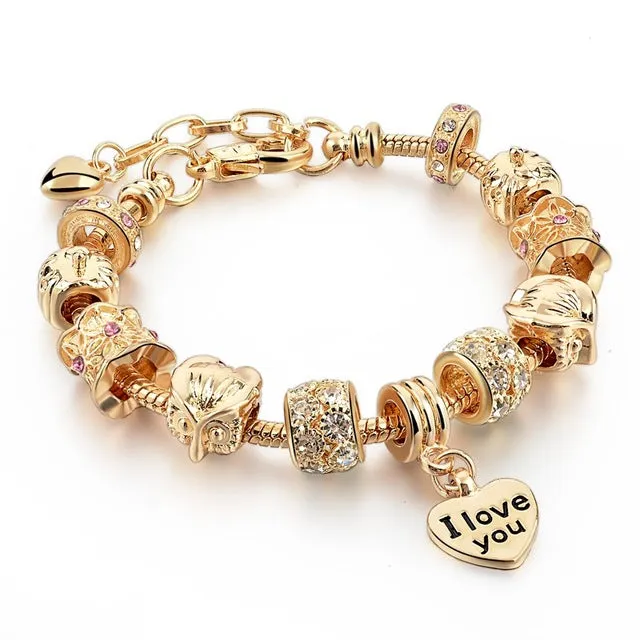 Luxury Crystal Heart/Charm Gold Bracelets For Women fashionable Jewelry