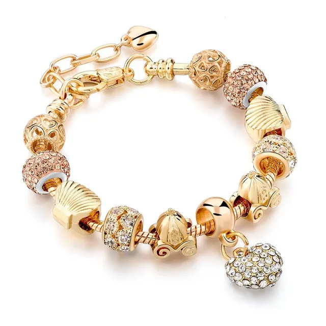 Luxury Crystal Heart/Charm Gold Bracelets For Women fashionable Jewelry