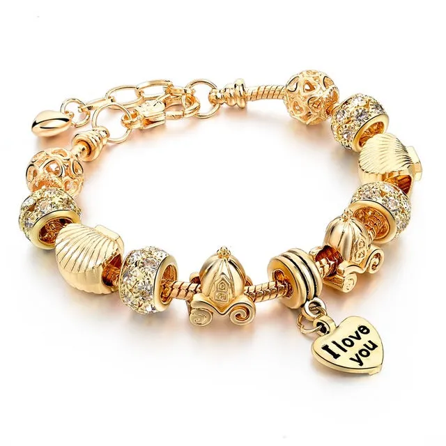 Luxury Crystal Heart/Charm Gold Bracelets For Women fashionable Jewelry