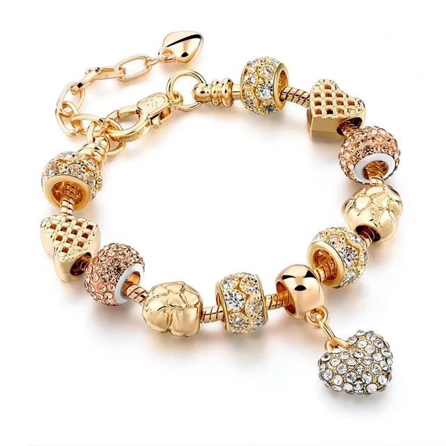 Luxury Crystal Heart/Charm Gold Bracelets For Women fashionable Jewelry
